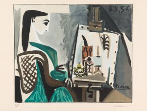PABLO PICASSO Malaga (Spagna) 1881 - 1973 Mougins (Francia) - Femme dans l'atelier 3.4.1956