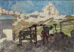 GIUSEPPE MANZONE Asti (AT) 1887 - 1983 - Lavoro a Cervinia 1958