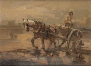 ALESSANDRO LUPO Torino 1876 - 1953 - Al lavoro in risaia 1940 circa