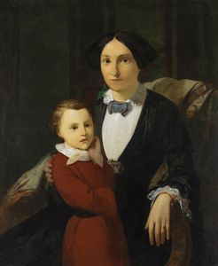 SERVOLINI BENEDETTO (attribuito a) - Ritratto di giovane donna con il figlio 1845-1850