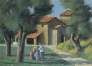 NINO TIRINNANZI Greve in Chianti (FI) 1923 - 2002 - Paesaggio con figure 1972