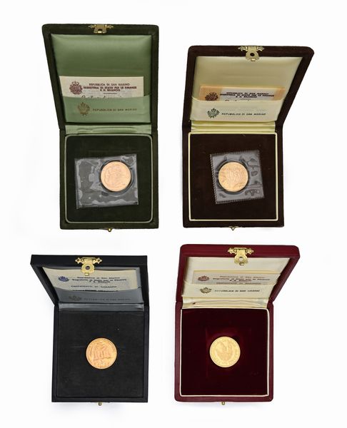 4 monete da 5 Scudi Repubblica di San Marino 1977, 1979, 1981, 1982  - Asta Numismatica - Associazione Nazionale - Case d'Asta italiane