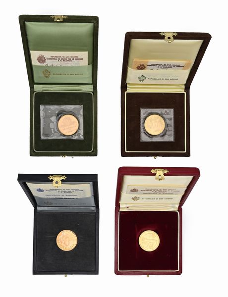 4 monete da 5 Scudi Repubblica di San Marino 1977, 1979, 1981, 1982  - Asta Numismatica - Associazione Nazionale - Case d'Asta italiane