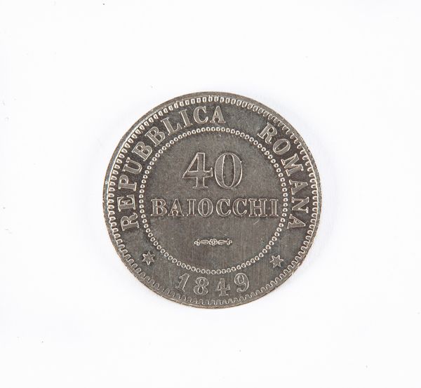 40 Bajocchi 1849 Roma Seconda Repubblica Romana  - Asta Numismatica - Associazione Nazionale - Case d'Asta italiane