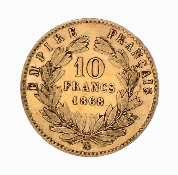 10 franchi 1868 Parigi Napoleone III Regno di Francia  - Asta Numismatica - Associazione Nazionale - Case d'Asta italiane