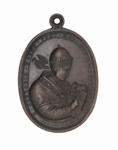 Giuseppe Cerbara : Stato Pontificio - Gregorio XVI - Medaglia Straordinaria ovale in bronzo per l'Ospizio di San Michele a Ripa Grande in Roma, datata 1831 e firmata Giuseppe Cerbara. D/ San Gregorio Magno con triregno e piviale a destra mentre scrive con dietro la colomba dello Spirito Santo S•GREGORIO•MAGNO•PONT•MAX•HUMILIS•SVCCESSOR sotto GIVSEPPE•CERBARA•DIRESSE• OSP•APLICO•1831• R/ San Romualdo seduto predica a cinque discepoli S. ROMVALDO•ABBATI•DEVOTVS•FILIVS•GREGORIVS•XVI in esergo GIVSEPPE CERBARA  - Asta Numismatica - Associazione Nazionale - Case d'Asta italiane