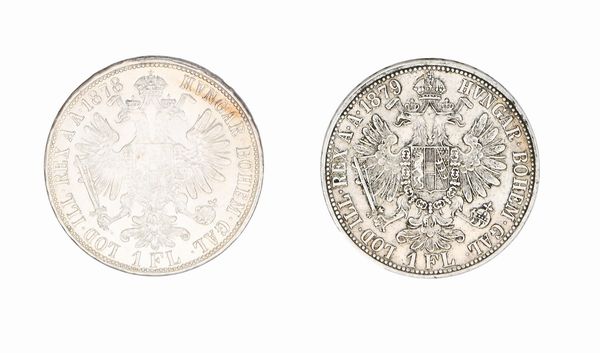 2 monete da 1 Fiorino 1878, 1879 Vienna Francesco Giuseppe I Impero Asburgico  - Asta Numismatica - Associazione Nazionale - Case d'Asta italiane