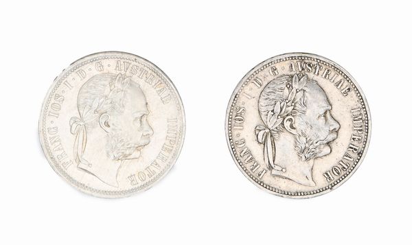 2 monete da 1 Fiorino 1878, 1879 Vienna Francesco Giuseppe I Impero Asburgico  - Asta Numismatica - Associazione Nazionale - Case d'Asta italiane