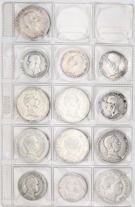 Lotto composto da 1 lira 1908, 1913; 2 lire 1905, 1910, 1912, 1914, 1916, 1917; 5 lire 1927, 1929, 1930, 1936; 10 lire 1936 Vittorio Emanuele III Regno d'Italia  - Asta Numismatica - Associazione Nazionale - Case d'Asta italiane