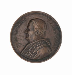 Giuseppe Bianchi, : Stato pontificio - Pio IX - Medaglia annuale ufficiale di bronzo per la proclamazione di San Giuseppe Patrono della Chiesa Universale A.XXXI 1876 D/ Busto del Papa PIVS•IX•PONT•MAX•AN•XXXI• R/ San Giuseppe tra la personificazione della Religione e la Vergine col Bambino IOSEPHVS•MARIAE•V•SPONSVS  - Asta Numismatica - Associazione Nazionale - Case d'Asta italiane