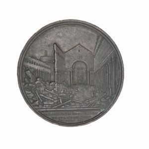 Pietro Girometti : Stato Pontificio - Pio IX - Medaglia straordinaria in bronzo del 1858 commemorativa della ricostruzione della Basilica di San Paolo a Roma D/ busto del Papa con mozzetta e stola R/ La basilica di S. Paolo distrutta dall'incendio BASILIC S PAVLI EX INCENDIO XV IVL MDCCCXXIII  - Asta Numismatica - Associazione Nazionale - Case d'Asta italiane