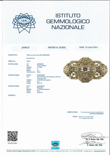 Spilla in platino e diamanti  - Asta Importanti Gioielli e Orologi da polso e da tasca - Associazione Nazionale - Case d'Asta italiane