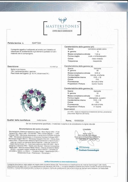 Spilla in oro, rubini e brillanti  - Asta Importanti Gioielli e Orologi da polso e da tasca - Associazione Nazionale - Case d'Asta italiane