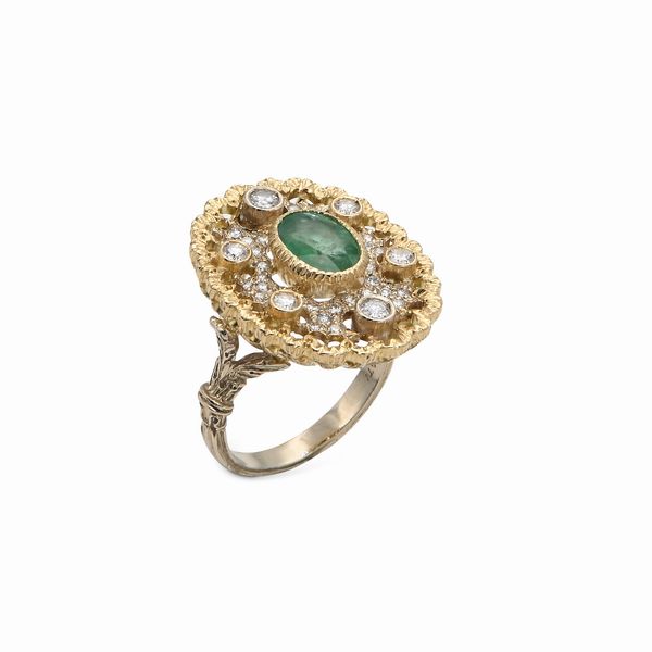 Mario Buccellati, anello in oro, brillanti e smeraldo  - Asta Importanti Gioielli e Orologi da polso e da tasca - Associazione Nazionale - Case d'Asta italiane