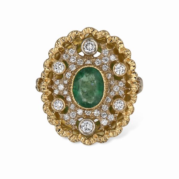 Mario Buccellati, anello in oro, brillanti e smeraldo  - Asta Importanti Gioielli e Orologi da polso e da tasca - Associazione Nazionale - Case d'Asta italiane