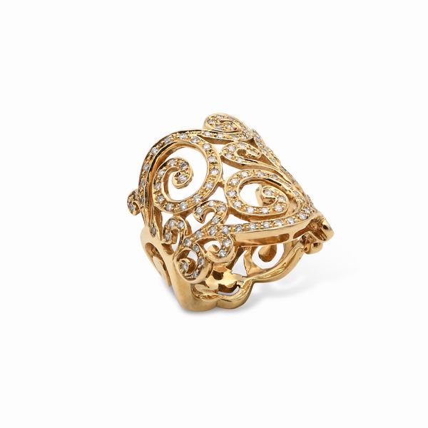 Anello in oro e brillanti a volute  - Asta Importanti Gioielli e Orologi da polso e da tasca - Associazione Nazionale - Case d'Asta italiane