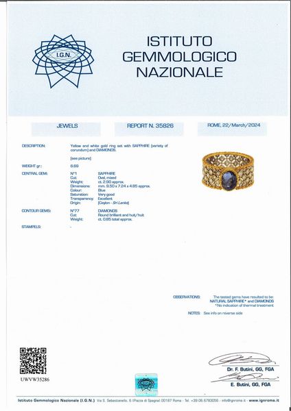 Anello in oro, zaffiro e brillanti  - Asta Importanti Gioielli e Orologi da polso e da tasca - Associazione Nazionale - Case d'Asta italiane