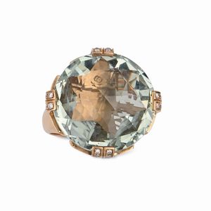 Bulgari, anello collezione Parentesi in oro, prasiolite e brillanti  - Asta Importanti Gioielli e Orologi da polso e da tasca - Associazione Nazionale - Case d'Asta italiane