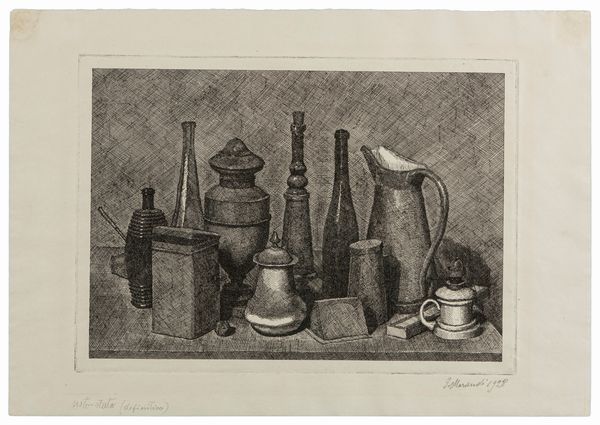 Giorgio Morandi : Grande natura morta con la lampada a destra  - Asta Arte Moderna e Contemporanea - Associazione Nazionale - Case d'Asta italiane