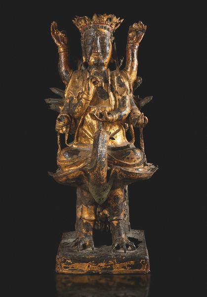 Grande e importante figura di Mahamayuri, dodicesimo anno del periodo di Kangxi in bronzo dorato con iscrizioni postume, Cina, Dinastia Qing, epoca Kangxi (1662-1722)<BR>  - Asta Fine Asian Works of Art - Associazione Nazionale - Case d'Asta italiane