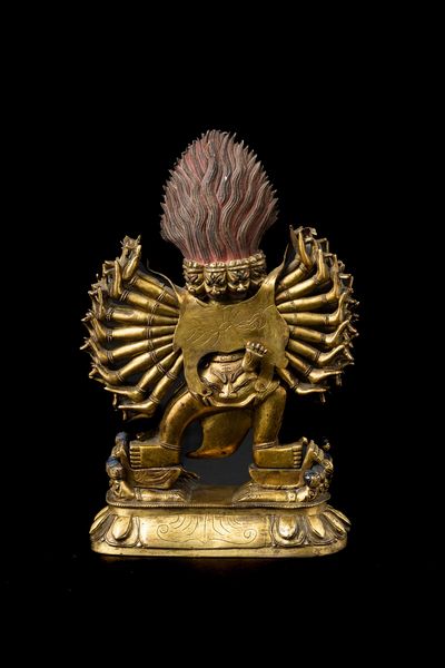 Rara figura di Yamantaka in bronzo, Cina, Dinastia Qing, epoca Qianlong, XVIII secolo  - Asta Fine Asian Works of Art - Associazione Nazionale - Case d'Asta italiane