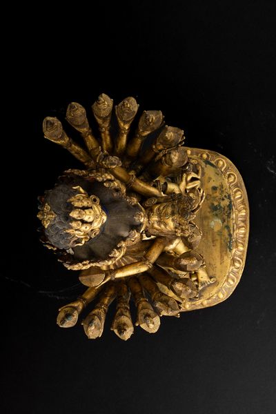 Figura di Guhyasamaja in Yab-Yum stante su doppio fiore di loto in bronzo dorato con tracce di policromia, Tibet, XIX secolo  - Asta Fine Asian Works of Art - Associazione Nazionale - Case d'Asta italiane