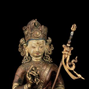 Importante e rara figura di Padmasambhava in rame parzialmente dorato, Tibet, XV - XVI secolo  - Asta Fine Asian Works of Art - Associazione Nazionale - Case d'Asta italiane