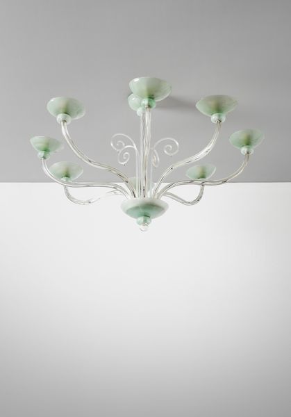 MANIFATTURA MURANESE : Lampada a sospensione a otto luci  - Asta Asta 458 | DESIGN E ARTI DECORATIVE DEL NOVECENTO Online - Associazione Nazionale - Case d'Asta italiane