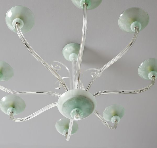 MANIFATTURA MURANESE : Lampada a sospensione a otto luci  - Asta Asta 458 | DESIGN E ARTI DECORATIVE DEL NOVECENTO Online - Associazione Nazionale - Case d'Asta italiane