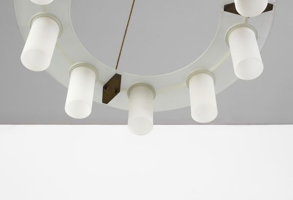 STILUX : Lampada a sospensione a nove luci, Milano  - Asta Asta 458 | DESIGN E ARTI DECORATIVE DEL NOVECENTO Online - Associazione Nazionale - Case d'Asta italiane