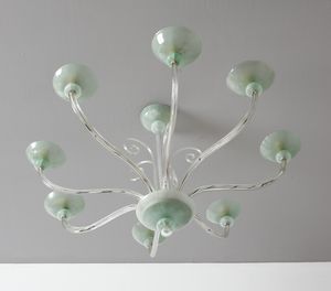 MANIFATTURA MURANESE : Lampada a sospensione a otto luci  - Asta Asta 458 | DESIGN E ARTI DECORATIVE DEL NOVECENTO Online - Associazione Nazionale - Case d'Asta italiane