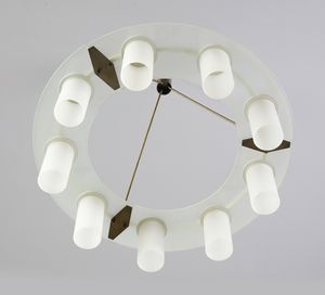 STILUX : Lampada a sospensione a nove luci, Milano  - Asta Asta 458 | DESIGN E ARTI DECORATIVE DEL NOVECENTO Online - Associazione Nazionale - Case d'Asta italiane