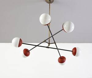 BROTTO ANGELO (1914 - 2002) : Lampada a sospensione a sei luci per Esperia, Poggibonsi  - Asta Asta 458 | DESIGN E ARTI DECORATIVE DEL NOVECENTO Online - Associazione Nazionale - Case d'Asta italiane