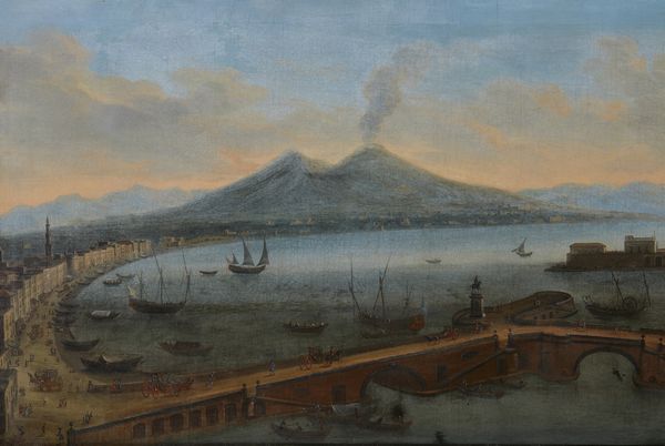 RUIZ (ATTIVO TRA IL 1710-1750) TOMMASO : Veduta del porto di Napoli con il Ponte Nuovo e il Faro del Molo San Vincenzo, il Vesuvio sullo sfondo  - Asta Asta 460 | ARTE ANTICA E DEL XIX SECOLO - Da una dimora veneta e altre committenze Tradizionale - Associazione Nazionale - Case d'Asta italiane