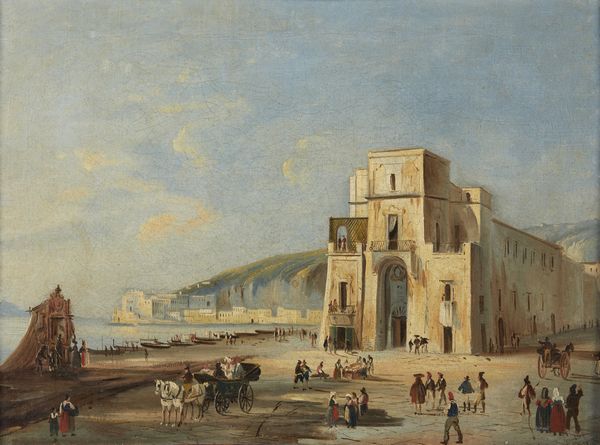 SCUOLA DI POSILLIPO (XIX SECOLO) : Mergellina e la Torretta dalla riviera di Chiaia  - Asta Asta 460 | ARTE ANTICA E DEL XIX SECOLO - Da una dimora veneta e altre committenze Tradizionale - Associazione Nazionale - Case d'Asta italiane