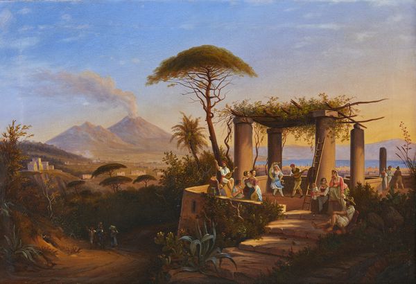 MULLER WILLIAM JAMES (1812 - 1845) : Festa campestre con personaggi presso il golfo di Napoli  - Asta Asta 460 | ARTE ANTICA E DEL XIX SECOLO - Da una dimora veneta e altre committenze Tradizionale - Associazione Nazionale - Case d'Asta italiane