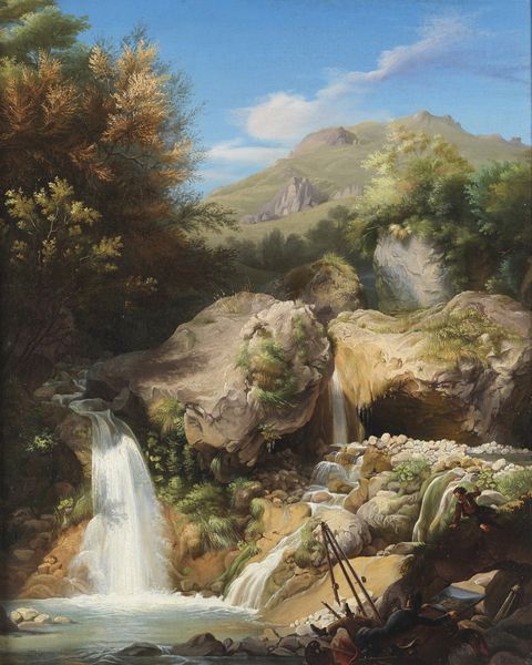 SCURI ENRICO (1805 - 1884) : Cascata del Gandellino sul Serio col pittore Rosa  - Asta Asta 460 | ARTE ANTICA E DEL XIX SECOLO - Da una dimora veneta e altre committenze Tradizionale - Associazione Nazionale - Case d'Asta italiane