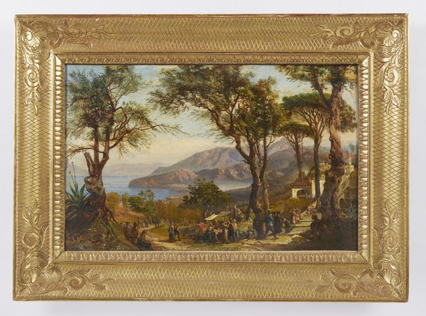 DUCLERE TEODORO (1816 - 1869) : Paesaggio costiero presso Sorrento con personaggi  - Asta Asta 460 | ARTE ANTICA E DEL XIX SECOLO - Da una dimora veneta e altre committenze Tradizionale - Associazione Nazionale - Case d'Asta italiane