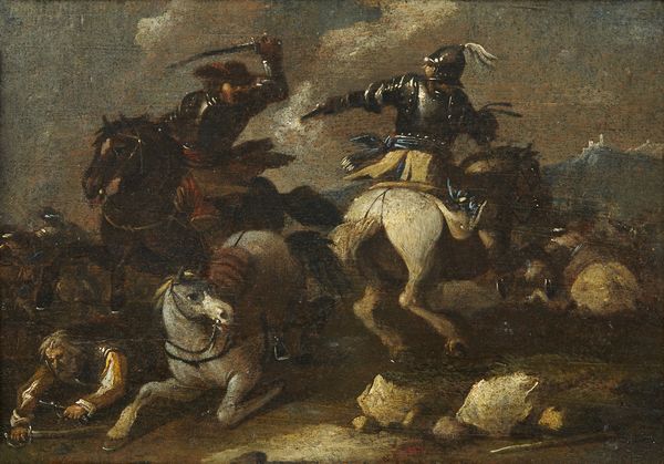 ARTISTA DEL XVII SECOLO : Coppia di dipinti raffiguranti scene di battaglia  - Asta Asta 460 | ARTE ANTICA E DEL XIX SECOLO - Da una dimora veneta e altre committenze Tradizionale - Associazione Nazionale - Case d'Asta italiane