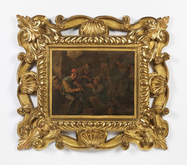 ARTISTA FIAMMINGO DEL XVII-XVIII SECOLO : Scena di interno con personaggi, in cornice intagliata a motivi fitomorfi e a conchiglie e dorata  - Asta Asta 460 | ARTE ANTICA E DEL XIX SECOLO - Da una dimora veneta e altre committenze Tradizionale - Associazione Nazionale - Case d'Asta italiane