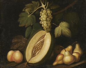 MELENDEZ LUIS (1716 - 1780) - Seguace di. Natura morta con melone, pere e uva