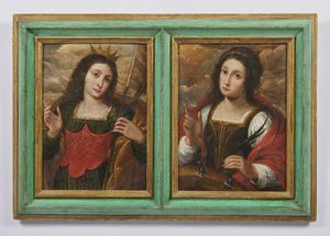 Scuola lombarda del XVI secolo - Coppia di dipinti raffiguranti Santa Cecilia e Sant'Orsola