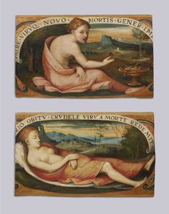 ARTISTA FERRARESE DEL XVI SECOLO - Coppia di dipinti raffiguranti il suicidio di Porzia