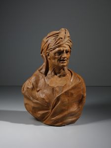 SCULTORE ITALIANO DEL XIX SECOLO - Grande busto in terracotta raffigurante un personaggio grottesco con turbante