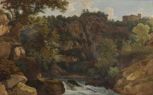 ARTISTA NEOCLASSICO - Le cascate di Tivoli e il tempio di Vesta sullo sfondo