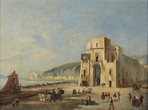 SCUOLA DI POSILLIPO (XIX SECOLO) - Mergellina e la Torretta dalla riviera di Chiaia