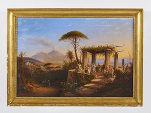 MULLER WILLIAM JAMES (1812 - 1845) : Festa campestre con personaggi presso il golfo di Napoli  - Asta Asta 460 | ARTE ANTICA E DEL XIX SECOLO - Da una dimora veneta e altre committenze Tradizionale - Associazione Nazionale - Case d'Asta italiane