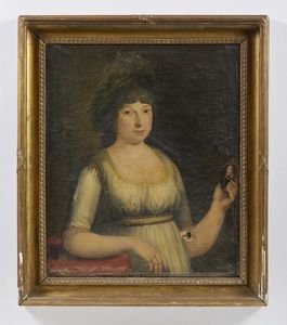 ARTISTA NAPOLETANO DEL XIX SECOLO : Ritratto di donna con miniatura  - Asta Asta 460 | ARTE ANTICA E DEL XIX SECOLO - Da una dimora veneta e altre committenze Tradizionale - Associazione Nazionale - Case d'Asta italiane