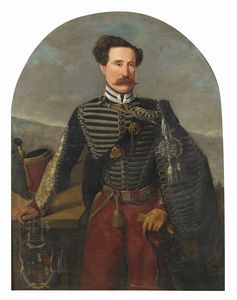 DE CRESCENZO (XIX SECOLO) LUIGI - Ritratto di Giuseppe Palmieri, marchese di Monferrato e di San Secondo, capitano della Compagnia Ussari della Guardia Reale del Regno di Napoli