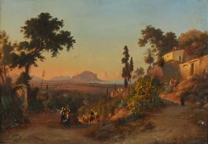 PALM GUSTAF WILHELM (1810 - 1890) - La strada dal Monte Pellegrino a Palermo